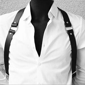 Black Wide Strap Silver Metal Chest Body Harness Belt - NEW